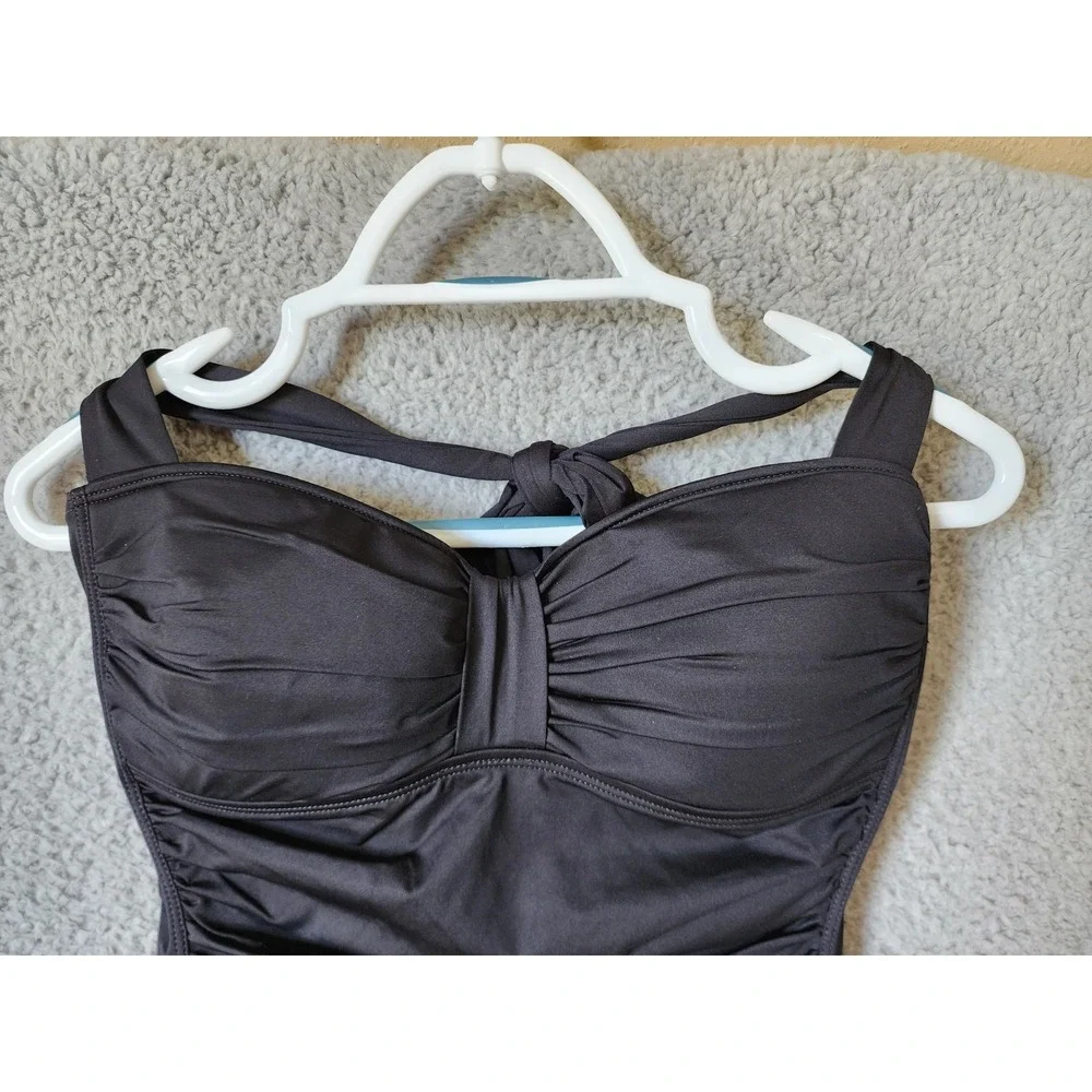 Tommy Bahama One Piece Swimsuit Womens 12 Black Ruched Halter Tummy Control